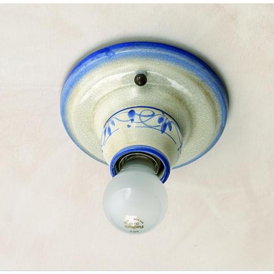 imas firenze 00902 keramia mennyezeti lampa festett repedezett regies rusztikus mediterran country vintage feher kek mintas vilagitas alacsony belmagassag nappali konyha etkezo nyaralo balaton halo olasz toszkan.JPG